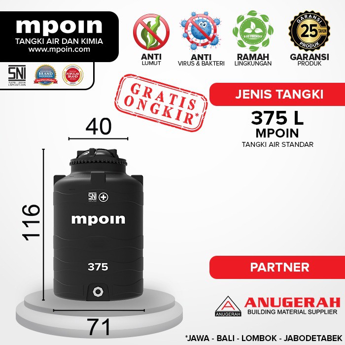 Tangki Air MPOIN PLUS 375 Liter WAVE | Toren Air | Tandon Air