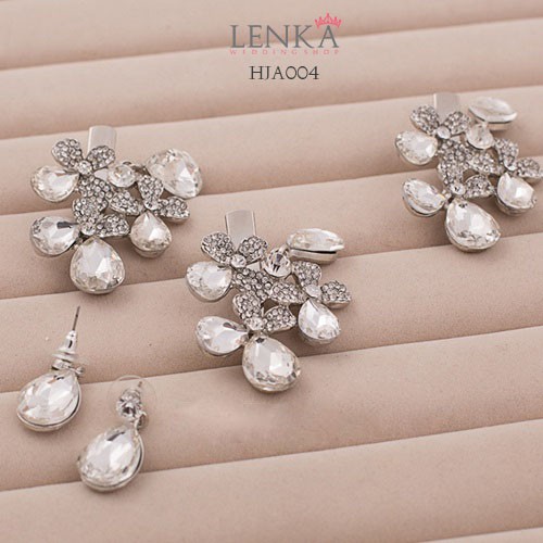 [SIAP KIRIM] JEPIT RAMBUT ANTING SET AKSESORIS PESTA PERNIKAHAN PUTIH HJA004
