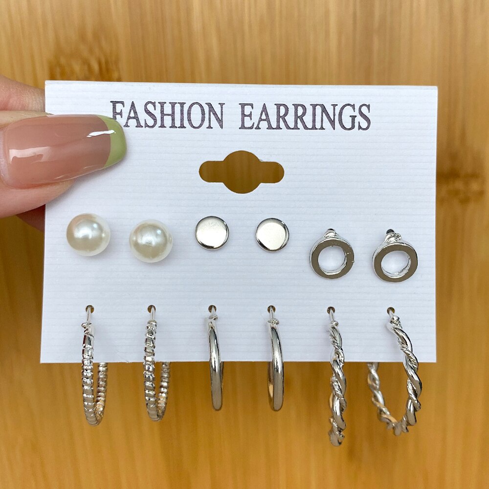 12pcs / Set Anting Tusuk Silver Hias Kristal / Cubic Zircon / Mutiara Untuk Wanita