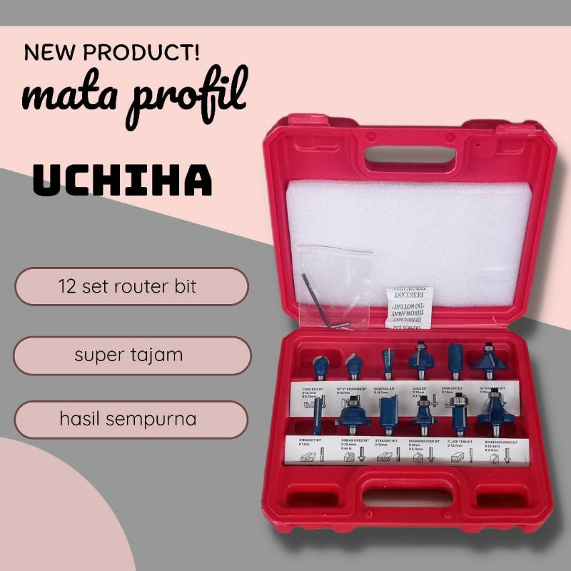 Mata Profil Set 12Pcs Trimmer Router Bits Set Kayu Triplek Uchiha