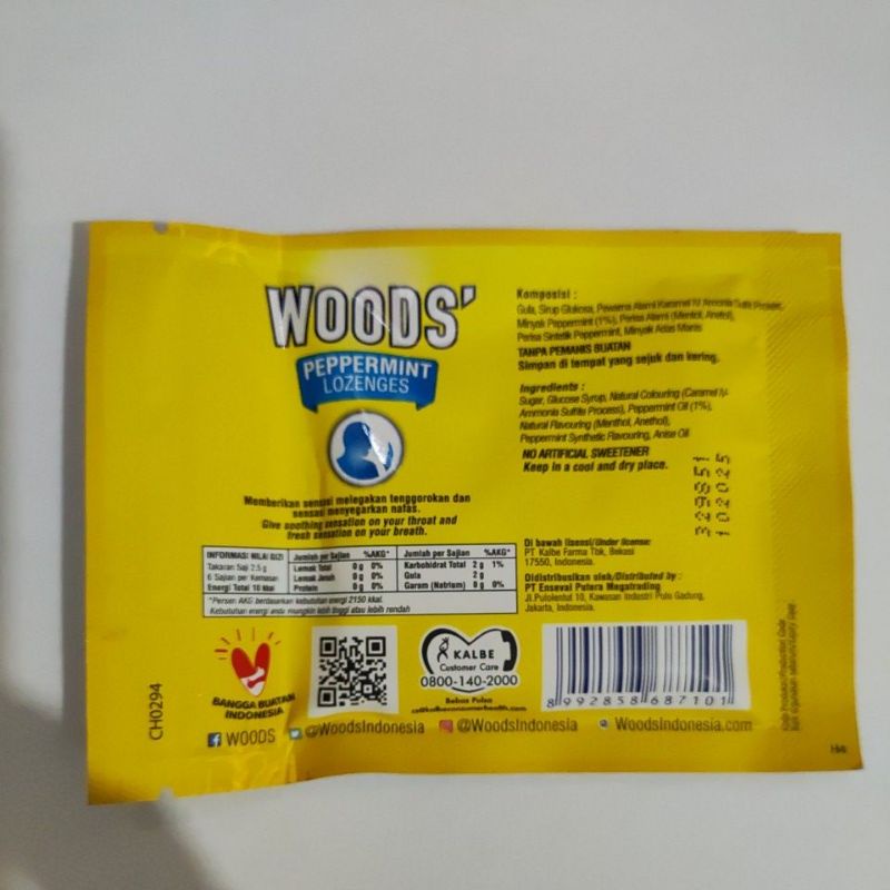 Permen Woods | Peppermint Lozenges (isi 6 butir)