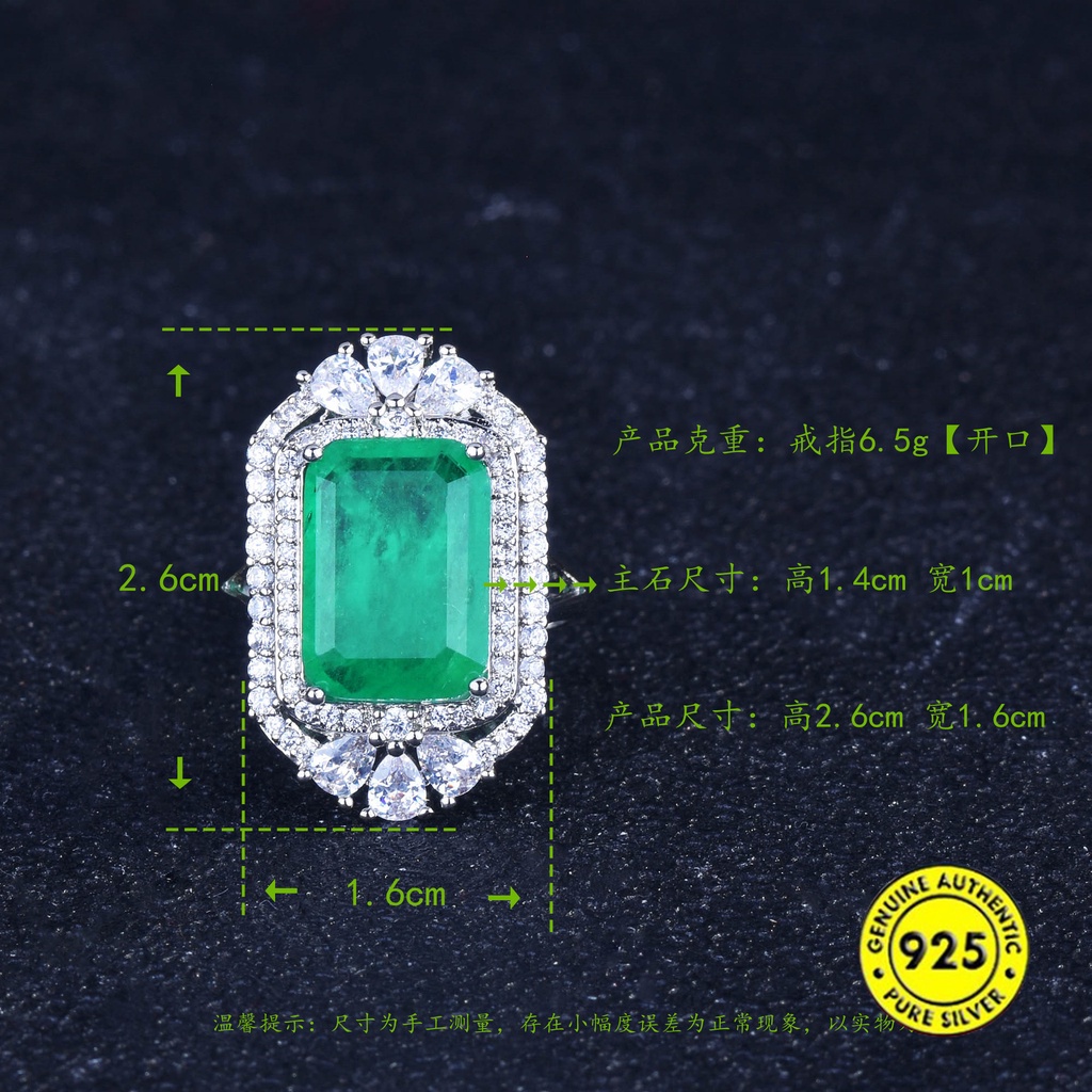 Natural Emerald Ring Luxury Full Diamond Opening Adjustable