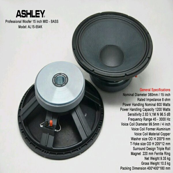 woofer / speaker komponent ASHLEY AL15-554K ( 15 Inch )