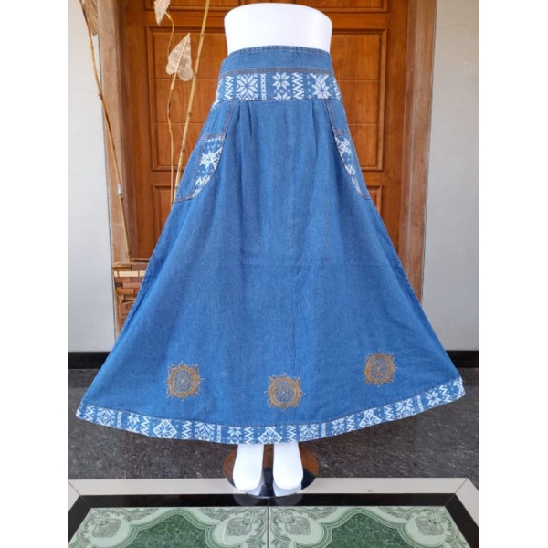 Rok Jeans Wanita / Rok Panjang Wanita / Rok Bordir / Rok Jeans Murah / Rok Cantik