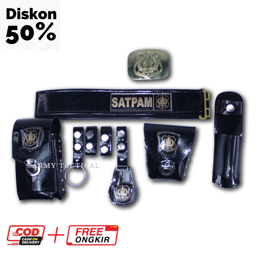 KOPEL SABUK SATPAM SECURITY FULLSET KEPALA BANGKOL IKAT PINGGANG SATPAM SECURITY PRIA HITAM &amp; PUTIH - KS011