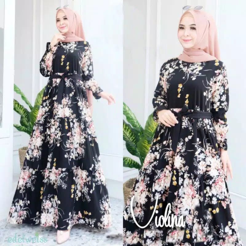 GAMIS KATUN MOTIF BUNGA SAKURA TERBARU#GAMIS TERLARIS