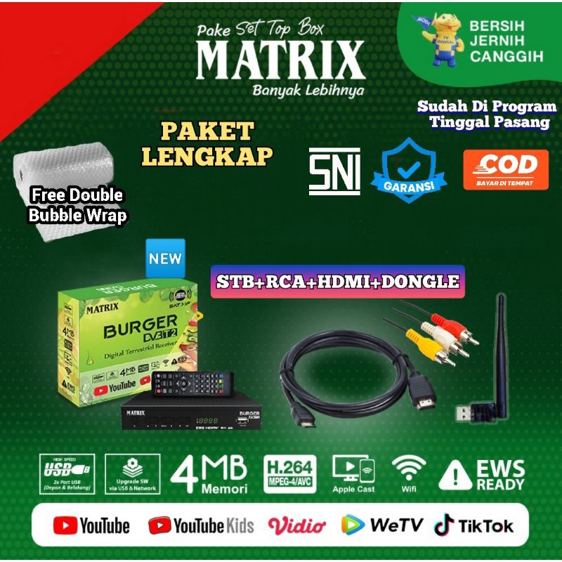 STB TV DIGITAL NEW SET TOP BOX STB DVBT2 RECEIVER MATRIX BURGER HIJAU ORIGINAL terlaris rekomendasi 