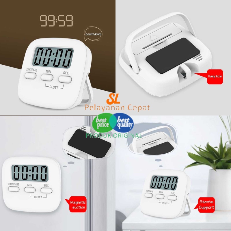 Digital Kitchen Timer Tahan Air Jam Alarm Dapur Pengingat Waktu Memasak Bunyi Nyaring