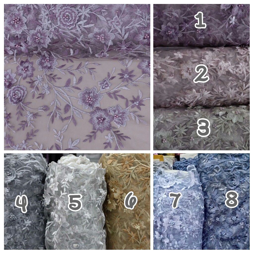 Bahan Brokat Tulle Bunga Mutiara Meteran / kain Brokat