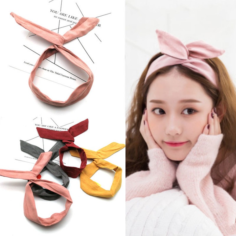 BANDANA KAWAT MOTIF POLKADOT &amp; POLOS ALA KOREA - BANDO RAMBUT - Aksesoris Hairband Bunny