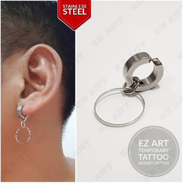 1Pc Model EZ-F Silver Anting Jepit Tusuk Variasi Bandul Gaya Punk Korea KPOP Stainless Steel