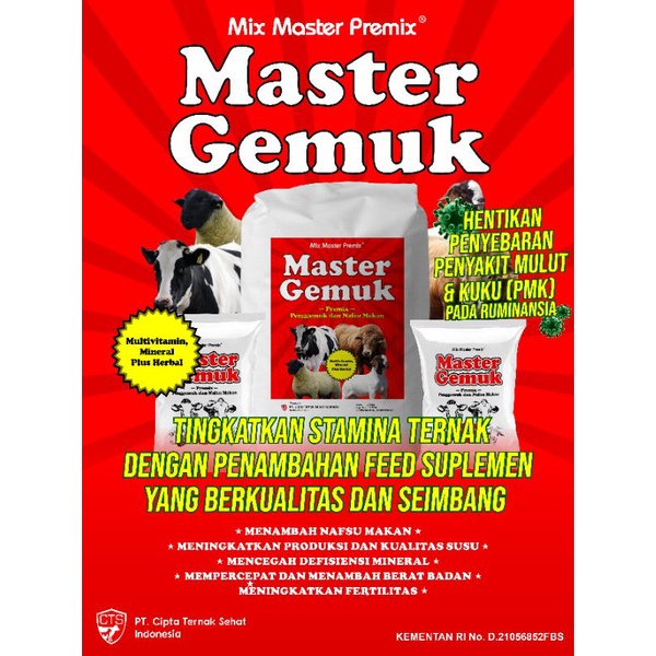 Premix Mineral Vitamin Nafsu Makan Sapi Kambing Domba Ekonomis - MASTER GEMUK PREMIX 1Kg