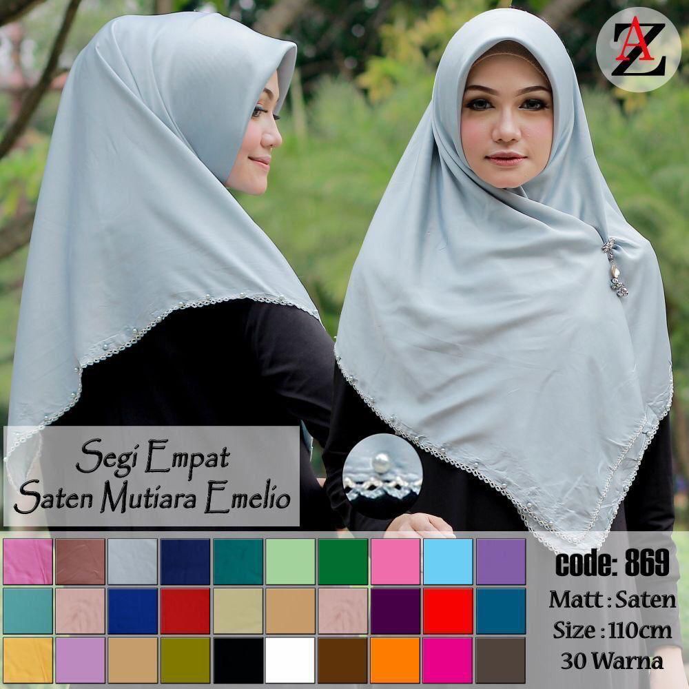 SEGIEMPAT SATEN MUTIARA EMELIO PEARLS RENDA KELILING HIJAB SEGI EMPAT AZARA BAHAN SATIN 110 X 110 cm RESELLER WELCOME