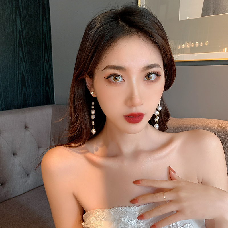 Berlian Berkilau Anting Mutiara Berpohon Elegan lady Korea