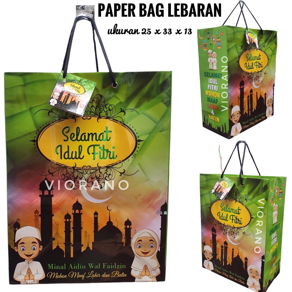 Paper Bag Motif Idul Fitri Ukuran 25x33x13 Goodie Bag Kertas Hantaran Hari Raya / Tas Kertas Bingkisan Lebaran Muat Banyak