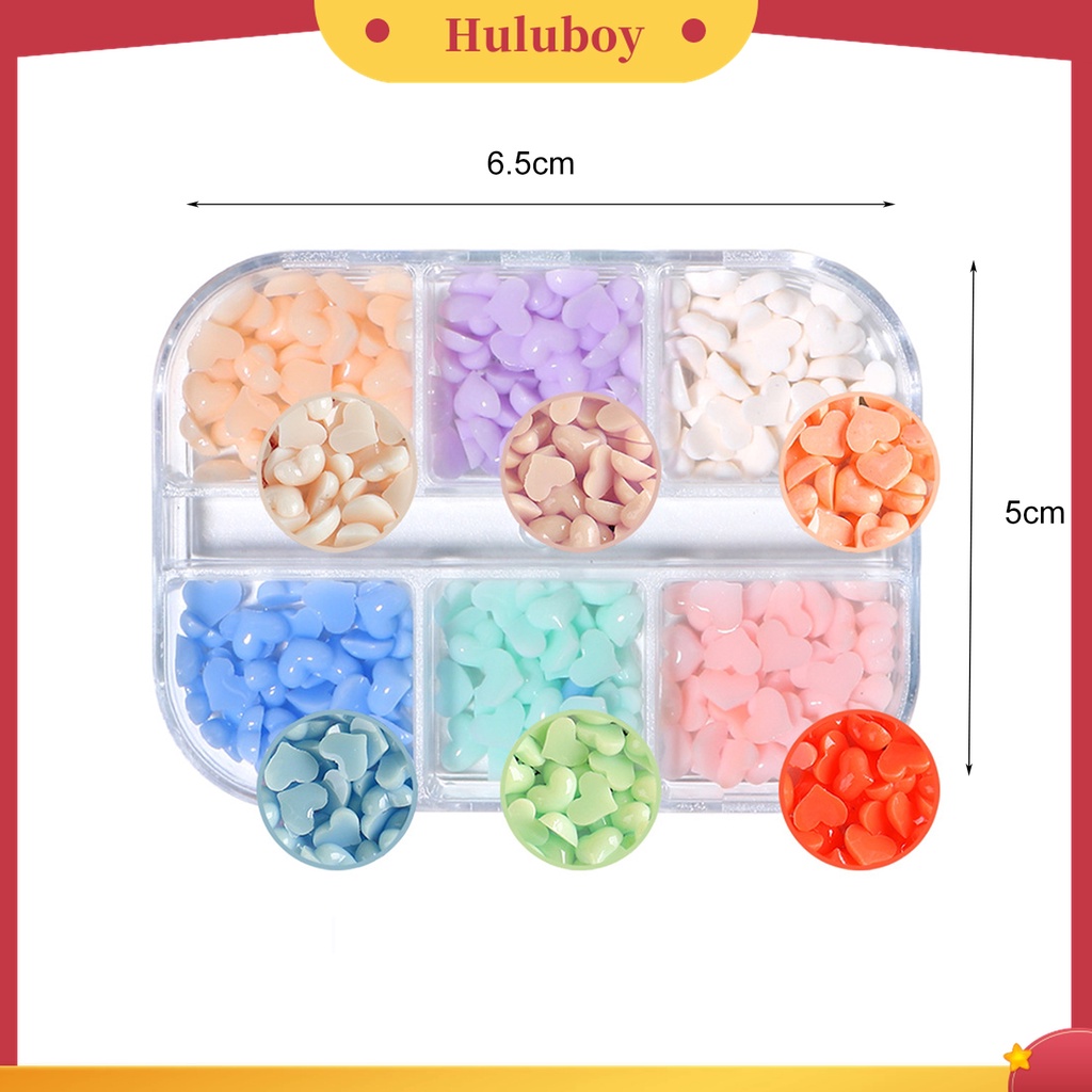 Huluboy Huluboy♡ 6 Grids / Box Ornamen Hati 3D Efek Berubah Warna Putih Pink Untuk Dekorasi Nail Art Charms