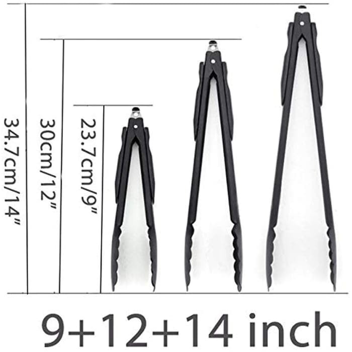 Hitam Capitan Makanan Stainless 23CM / 9inch capit makan (kunci atas)