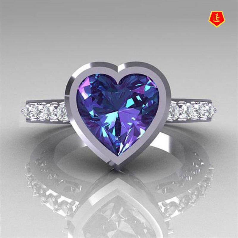 [Ready Stock]Amethyst Heart-Shaped Moissanite Ring Stylish and Elegant