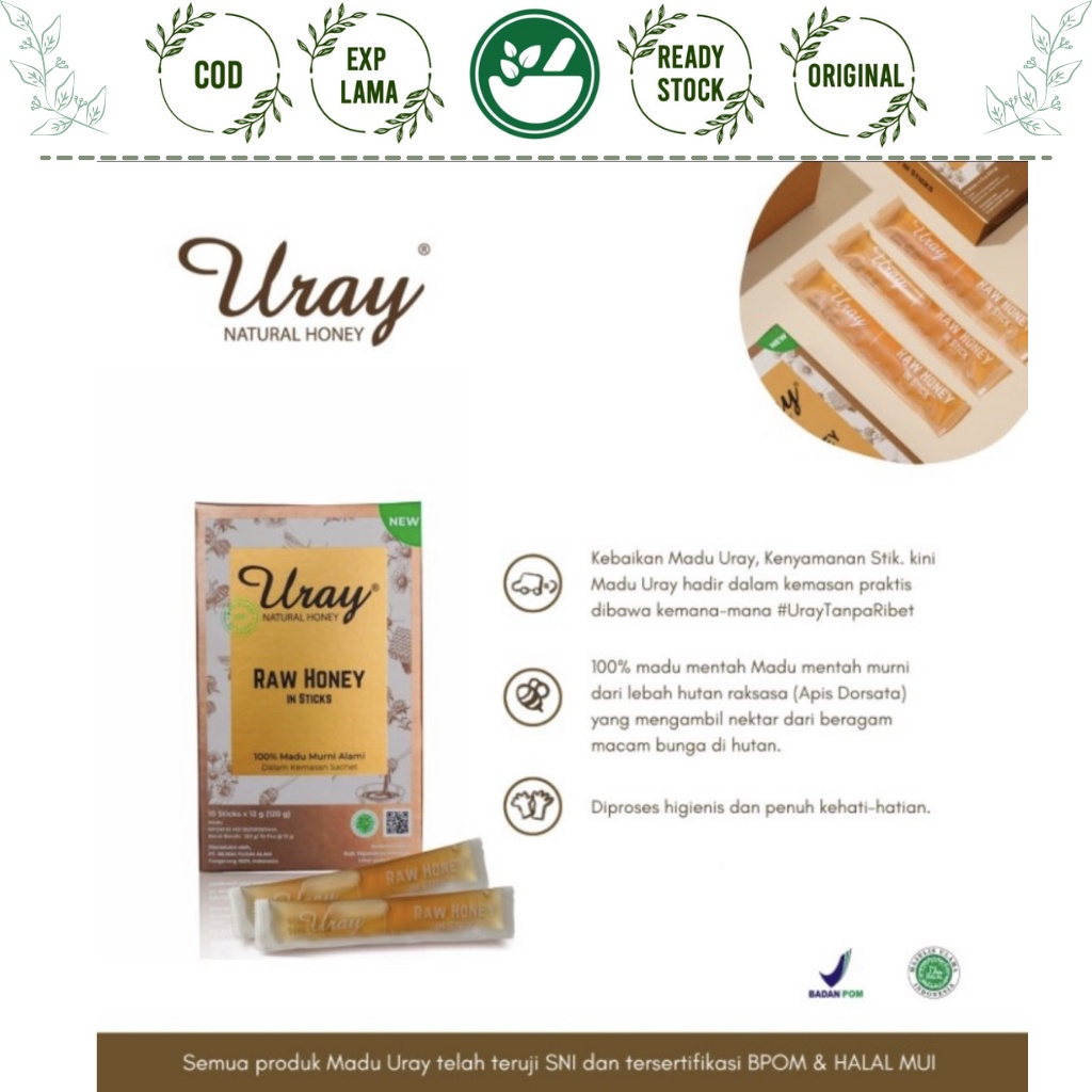 

URAY RAW HONEY IN STICKS 10 STICKS MADU URAY NATURAL HONEY SACHET STIK MADU URAY STICK
