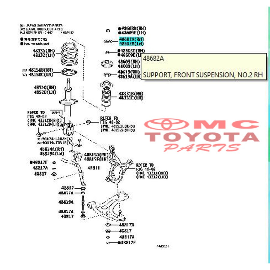 Tatakan Support Shockbreker Depan Toyota Yaris 48682-0D110