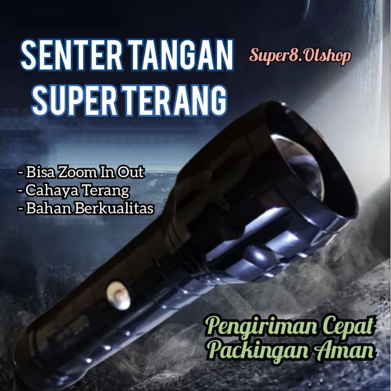 Senter Tangan LED Super Terang Jarak Jauh Genggam ⭐ Super8 ⭐