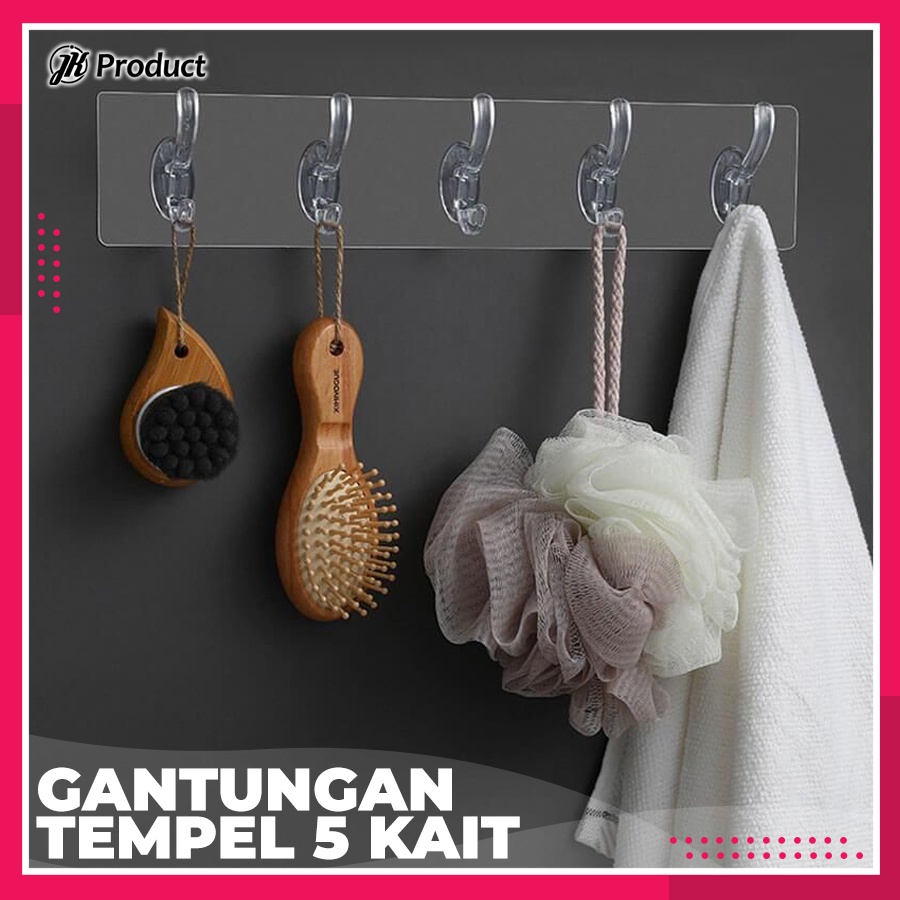 Gantungan Alat Dapur Peralatan Kamar Mandi Tempel 5 Kait Serbaguna