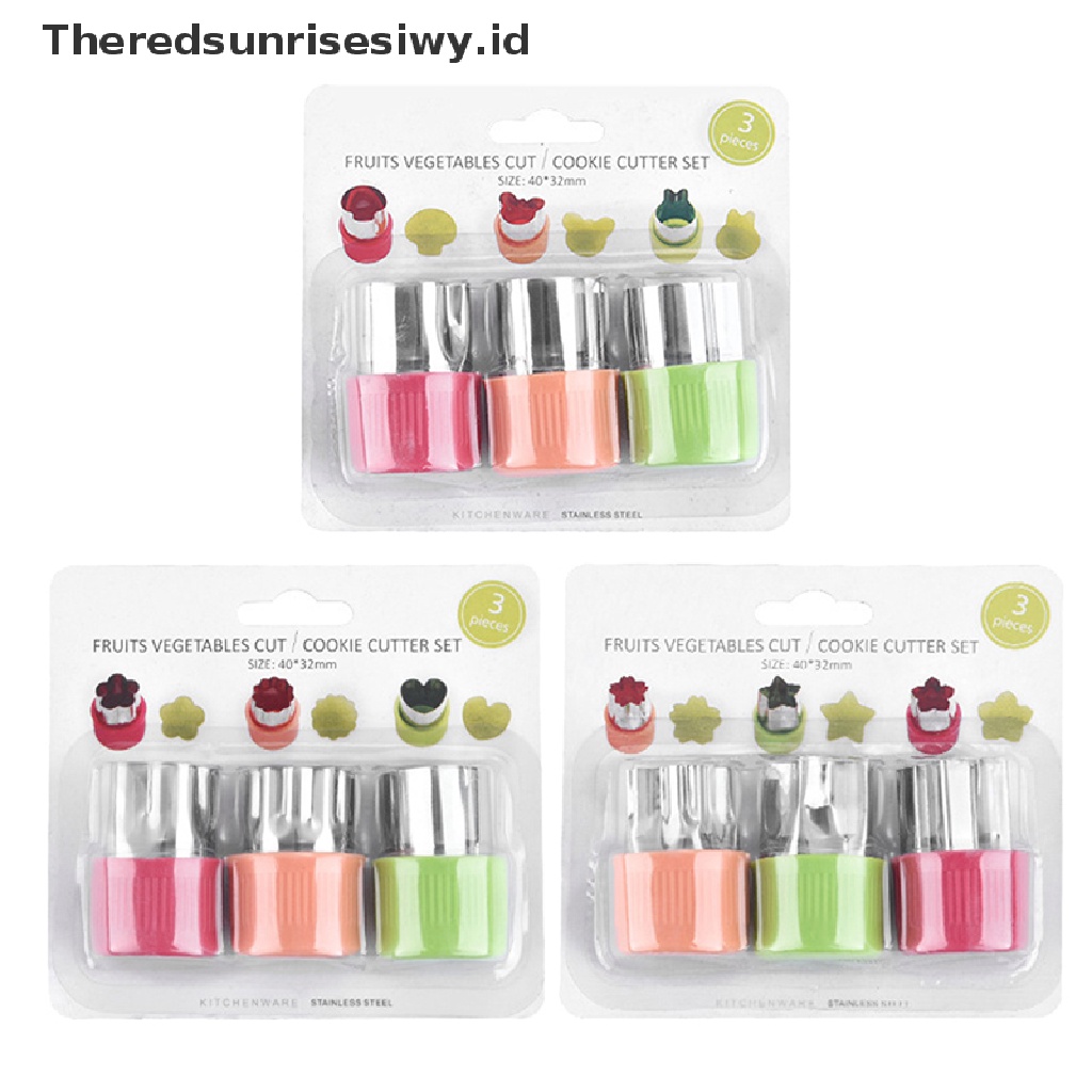 # Alat Rumah Tangga # 3 Pcs / set Alat Pemotong Buah Sayuran Bentuk Bintang Kelinci Bahan Stainless Steel Gagang Plastik Portabel Untuk Dapur