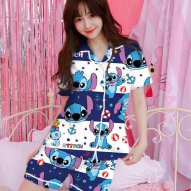 blinqshop baju tidur piyama PP BUNGA TANIA-HP  STITCH SALUR