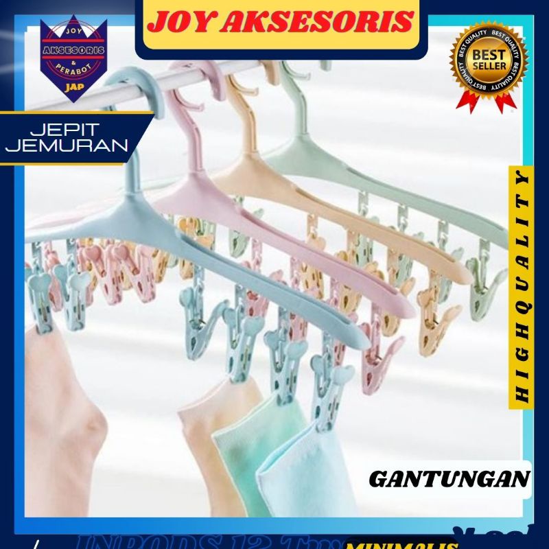 Gantungan Baju pakaian sekaligus jepit 8in1 Hanger Baju Kaos Kaki anak bayi 8 in 1 serbaguna dinding