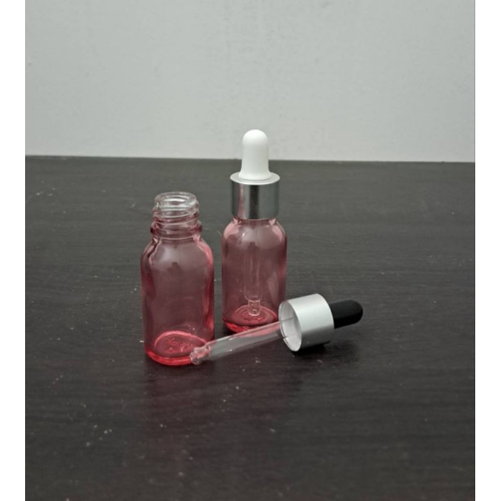 botol pipet kaca 15ml pink bening ring silver / botol serum 15ml