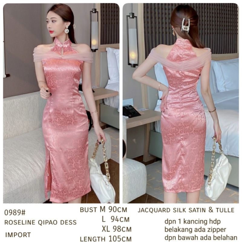 BM- 0989# Roseline Qipao Dress Cheongsam Mewah Dress Sincia Dress Imlek Dress Premium Import Fashion Import