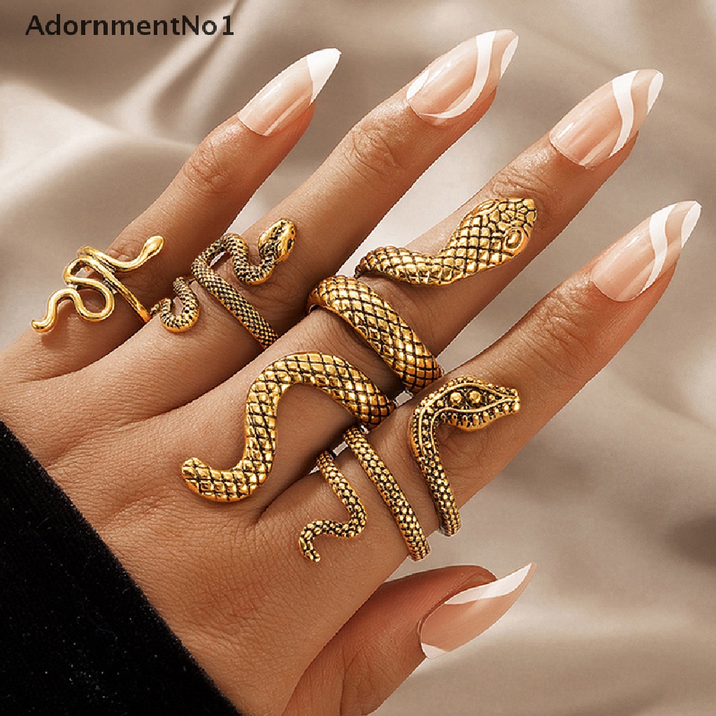 (AdornmentNo1) 4pcs / Set Cincin Terbuka Motif Ular / Geometri Aksen Kristal Untuk Perhiasan Pria / Wanita / Pesta