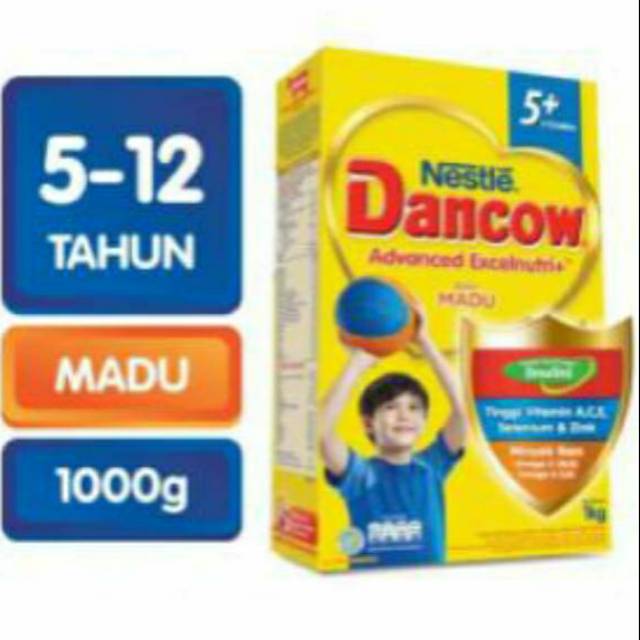 

Dancow 5+ plus susu nestle 5-12 tahun MADU / VANILA / COKLAT 1000gr 1kg.