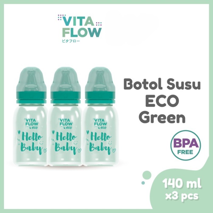 VITA FLOW 3pcs Botol Susu Eco 140ml Baby Nursing Bottle Botol Dot Bayi