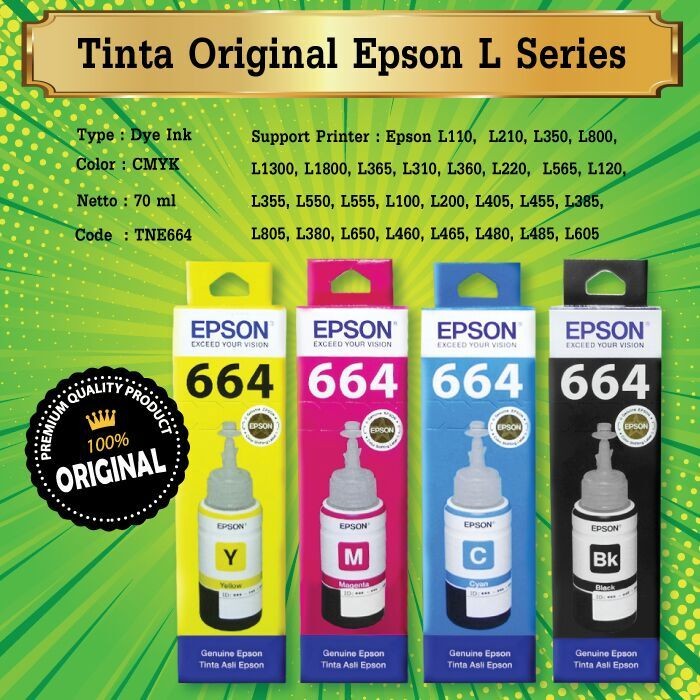 Tinta Epson Original 664 CMYK- Tinta Refill Epson L210 L110 1SET FPS2065