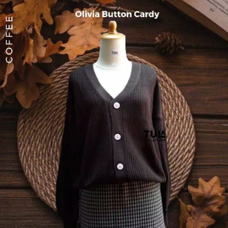 OLIVIA CARDIGAN PREMIUM BY TULA COLLECTION/ Olivia Button Cardi Tumble / cardigan wanita / outerwear-Kopi Kc. Putih