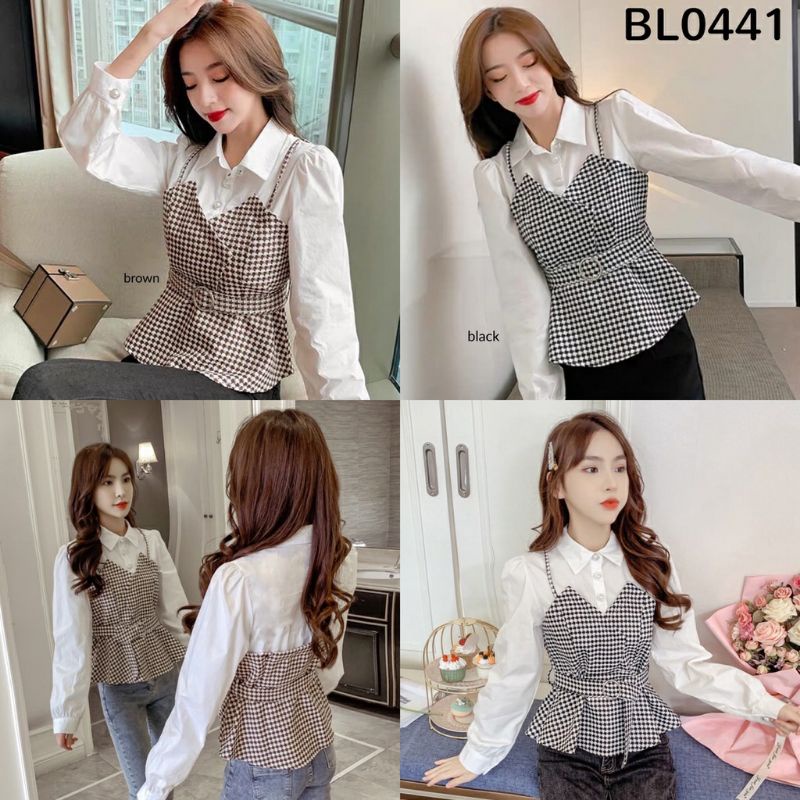 Baju atasan kemeja blouse kerja peplum formal tartan kotak zara with vest outer top natal christmas 