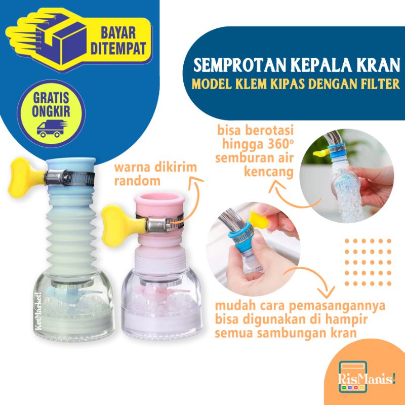 ADJUSTABLE FAUCET SPRAYER - Semprotan Penyaring Sambungan Kepala Kran Model Kipas Klem Rotasi 360 Derajat Filter Air Keran Dapur Wastafel Cuci Piring Semburan Kencang