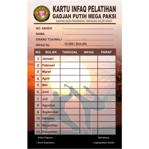 Jual Cetak Kartu Pelatihan Iuran Bulanan Custom 1 Pack Isi 54 Pcs