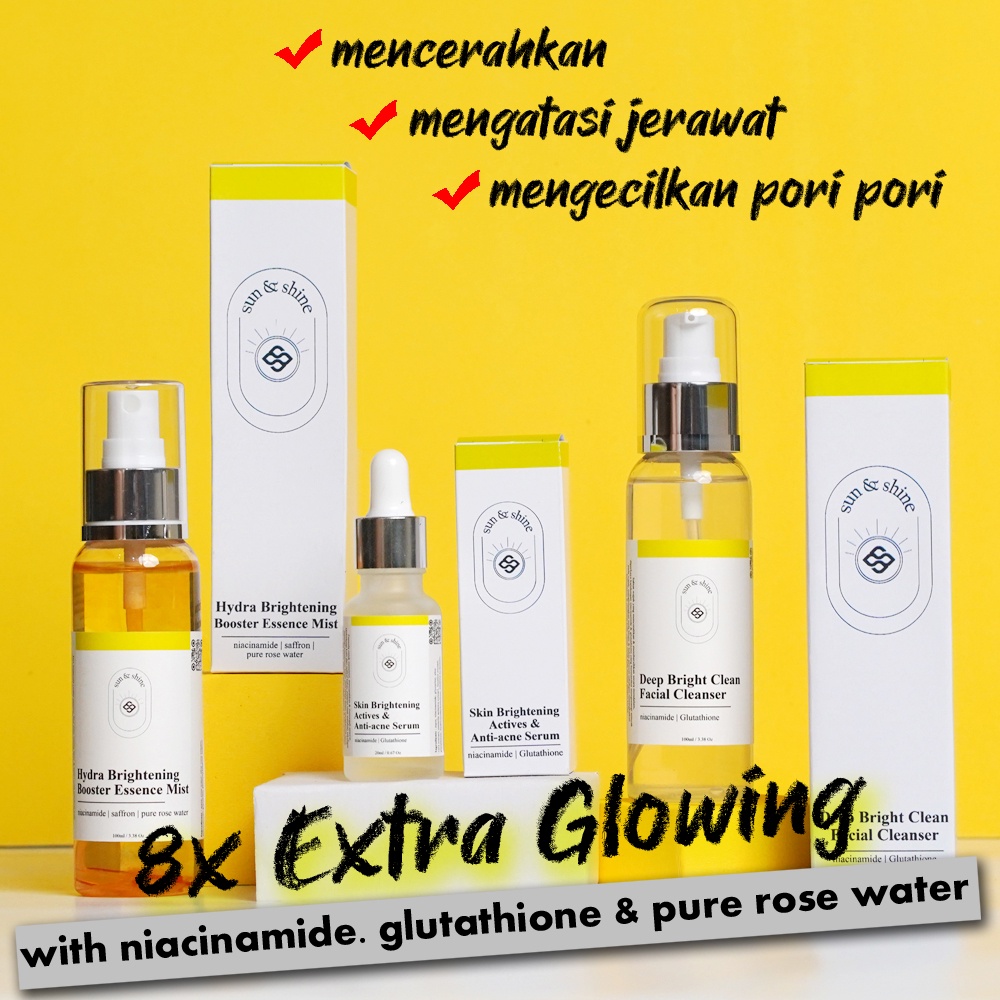 Sun and Shine - 3pcs Paket Skincare Face Treatment Series - Face Mist-Essence / Face Wash / Face Ser