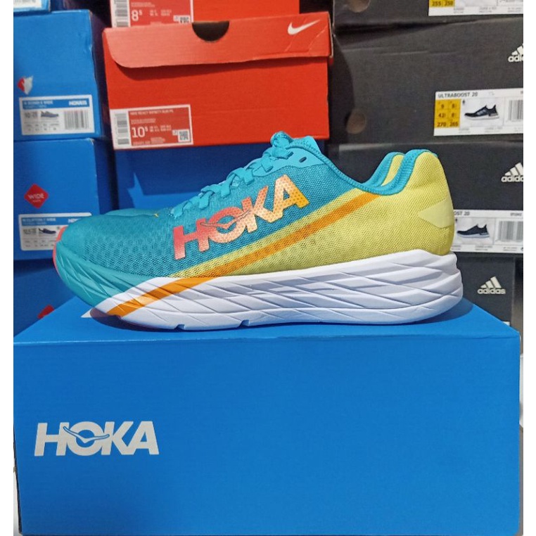 SEPATU LARI UNISEX HOKA ONE ONE ROCKET X SCUBA BLUE / GREEN ORIGINAL