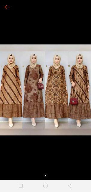 Gamis Peplum Sogan / Gamis Batik Cantik / Longdress Batik Modern / Seragam Batik Pesta Formal