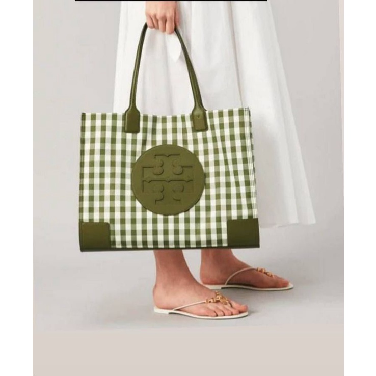 Tas Tory Burch Ella Large Nylon Tote Gingham New Original