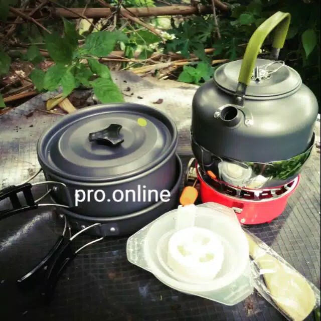 Cooking Set Plus Teko DS-308 &amp; Stove K203 Kompor Mawar Nesting Camping Outdor