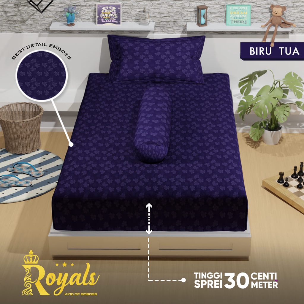 Royals Sprei Jacquard Emboss Uk 100/120 -  Biru Tua