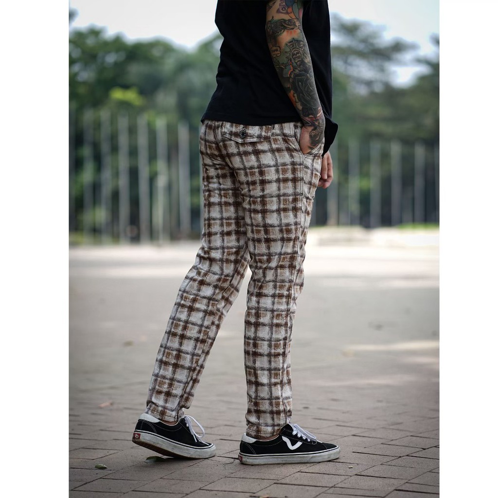 OKSA CELANA  PANJANG PRIA TARTAN  KANVAS Shopee Indonesia