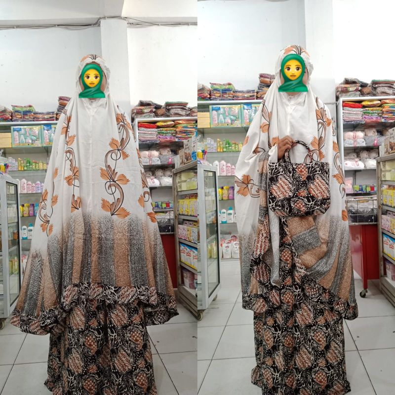 (GRATIS TAS) MUKENA CANTIK SANTUNG RAYON PREMIUM / BATIK CAP JUMBO ASLI PEKALONGAN / RAYON BALI / PERLENGKAPAN SHOLAT / ADEM BERKUALITAS