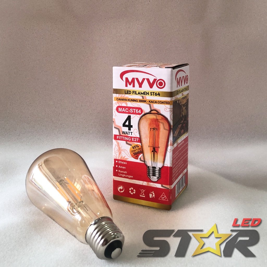 MYVO LAMPU LED FILAMEN MAC ST64 4 WATT WARM WHITE KUNING PIJAR LAMPU DEKORASI CAFE 4 WATT MURAH AWET TAHAN LAMA STAR LED