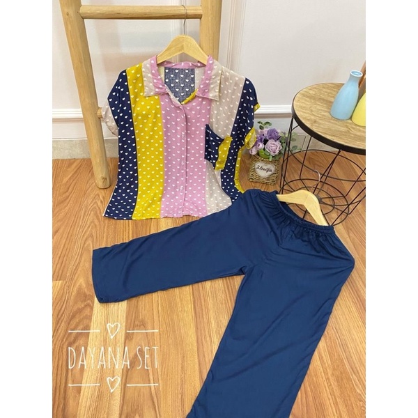 setelan celana 7/8 /dayana set/setelan atas motif bawah polos/COD-G