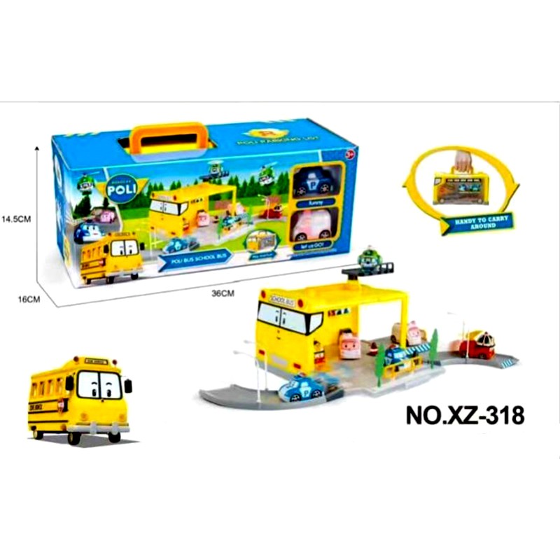 Parking Lot Robocar Poli School Bus XZ-318 - Kado Mainan Anak Cowok
